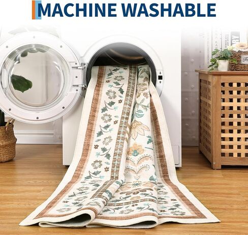 GarveeHome 10x14 Floral Area Rugs for Bedroom Machine Washable Boho Soft Non-Slip Backing Rugs Low Pile Stain Resistant Botanical Carpet for Living Room Farmhouse Dining Room Nursery Beige in Saudi Arabia