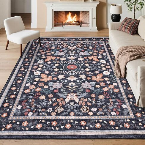 GarveeHome 10x14 Floral Area Rugs for Bedroom Machine Washable Boho Soft Non-Slip Backing Rugs Low Pile Stain Resistant Botanical Carpet for Living Room Farmhouse Dining Room Nursery Beige in Saudi Arabia