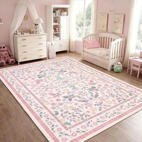 GarveeHome 10x14 Floral Area Rugs for Bedroom Machine Washable Boho Soft Non-Slip Backing Rugs Low Pile Stain Resistant Botanical Carpet for Living Room Farmhouse Dining Room Nursery Beige in Saudi Arabia