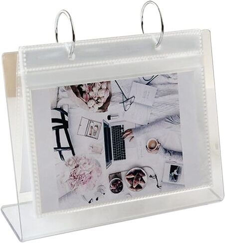 ألبوم صور بإطار فليب على سطح الطاولة مكون من 68 جيبًا وتقويم مكتبي وإطار ملصق وحامل لافتة عرض أكريليك لتزيين المنزل/المكتب، 6.61 × 5.31 بوصة in Kuwait