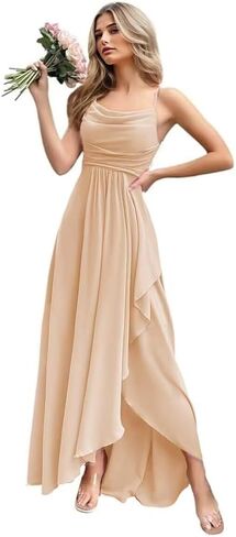 Women's Chiffon Bridesmaid Dresses 2025 with Slit Long A Line Spaghetti Straps Formal Party Gowns in Saudi Arabia