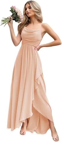 Women's Chiffon Bridesmaid Dresses 2025 with Slit Long A Line Spaghetti Straps Formal Party Gowns in Saudi Arabia