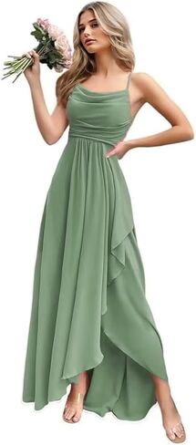 Women's Chiffon Bridesmaid Dresses 2025 with Slit Long A Line Spaghetti Straps Formal Party Gowns in Saudi Arabia