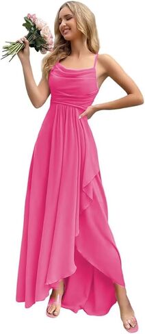 Women's Chiffon Bridesmaid Dresses 2025 with Slit Long A Line Spaghetti Straps Formal Party Gowns in Saudi Arabia