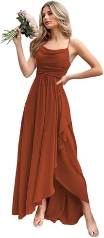 Women's Chiffon Bridesmaid Dresses 2025 with Slit Long A Line Spaghetti Straps Formal Party Gowns in Saudi Arabia