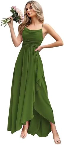 Women's Chiffon Bridesmaid Dresses 2025 with Slit Long A Line Spaghetti Straps Formal Party Gowns in Saudi Arabia