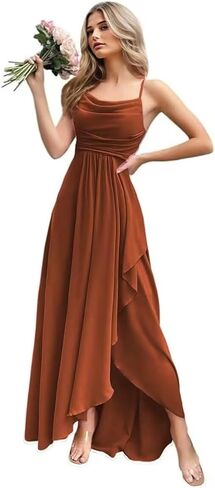 Women's Chiffon Bridesmaid Dresses 2025 with Slit Long A Line Spaghetti Straps Formal Party Gowns in Saudi Arabia