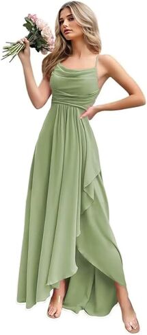 Women's Chiffon Bridesmaid Dresses 2025 with Slit Long A Line Spaghetti Straps Formal Party Gowns in Saudi Arabia