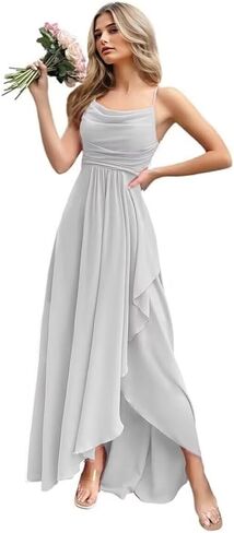 Women's Chiffon Bridesmaid Dresses 2025 with Slit Long A Line Spaghetti Straps Formal Party Gowns in Saudi Arabia