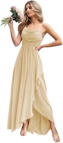 Women's Chiffon Bridesmaid Dresses 2025 with Slit Long A Line Spaghetti Straps Formal Party Gowns in Saudi Arabia