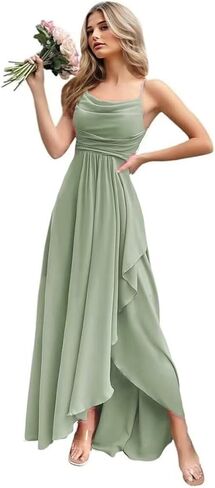 Women's Chiffon Bridesmaid Dresses 2025 with Slit Long A Line Spaghetti Straps Formal Party Gowns in Saudi Arabia