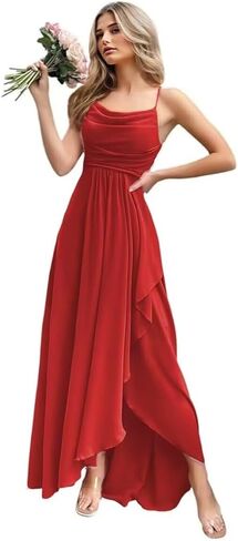 Women's Chiffon Bridesmaid Dresses 2025 with Slit Long A Line Spaghetti Straps Formal Party Gowns in Saudi Arabia