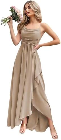 Women's Chiffon Bridesmaid Dresses 2025 with Slit Long A Line Spaghetti Straps Formal Party Gowns in Saudi Arabia