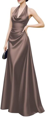 فساتين وصيفة العروس من الساتان للنساء مطوي مع جيب فستان رسمي على شكل حرف A وحفلات السهرة in Kuwait