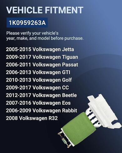 HVAC Blower Motor Resistor Compatible with Volkswagen 2005-2015 VW Jetta,2009-2017 VW Tiguan,2006-2011 Passat,06-13 GTI,10-13 Golf,09-17 CC,12-17 Beetle,07-16 Eos,06-09 Rabbit Replaces 1K0959263A in Kuwait
