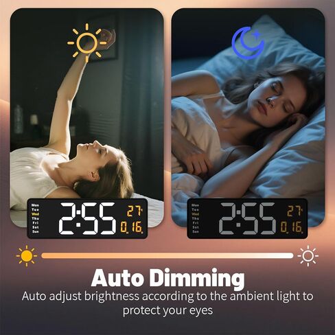 ساعة حائط رقمية من Lgooiin بشاشة عرض كبيرة، 16.2 بوصة، ساعة رقمية LED مع جهاز تحكم عن بعد لديكور غرفة المعيشة، سطوع تلقائي خافت مع درجة حرارة أسبوع التاريخ in Kuwait