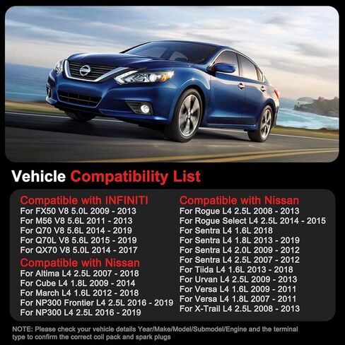 UF549 حزمة ملف الإشعال شمعات الإشعال تناسب نيسان ألتيما L4 2.5L 2007-2018، Rogue L4 2.5L 2008 2009 2010 2011 2012 2013، لـ Sentra L4 1.6L 1.8L 2.0L 2.5L 2007-2019، مجموعة من 4 in Saudi Arabia