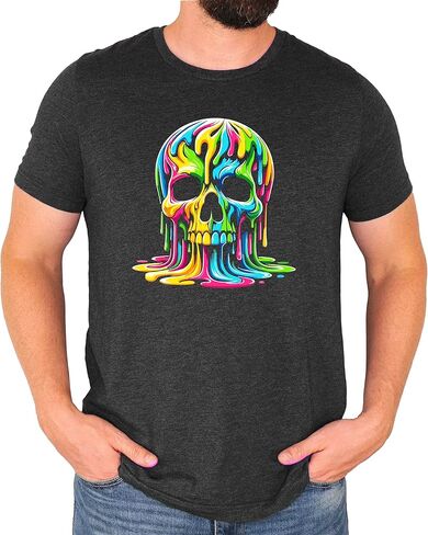 Olive Loves Apple Colorful Neon Melting Skull Shirt for Men Vibrant Dripping Skeleton Adult Graphic Tee in Saudi Arabia