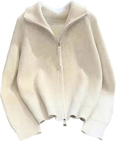 Women's Ribbed Knit Zip Up Sweater Collared Long Sleeve Cardigans Fall Sweaters in Saudi Arabia