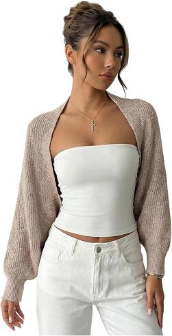 Women's Open Front Cropped Cardigan Dressy Casual Long Sleeve Knit Sweaters Bolero Shrugs in Saudi Arabia