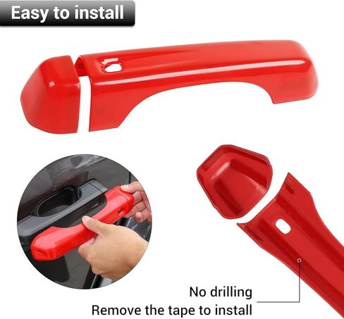 CheroCar Red Door Handle Cover Trim Tailgate Handle Cover Kit Fit for 2018-2026 Jeep Wrangler JL JLU 4xe & Gladiator JT Sports Sahara Freedom Rubicon 2/4-Door Exterior Accessories in Saudi Arabia