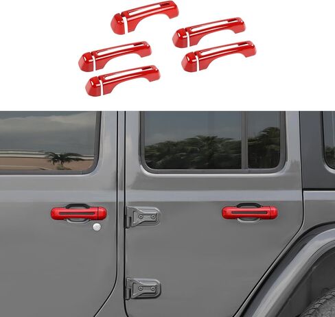 CheroCar Red Door Handle Cover Trim Tailgate Handle Cover Kit Fit for 2018-2026 Jeep Wrangler JL JLU 4xe & Gladiator JT Sports Sahara Freedom Rubicon 2/4-Door Exterior Accessories in Saudi Arabia