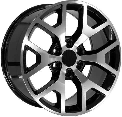 إطارات وإطارات OE Wheels CV92 مقاس 20 بوصة تناسب طراز Sierra 1500 على شكل قرص العسل 6x139.7 20x9 مصنعة باللون الأسود اللامع - هولاندر 5656 - TS-37 AT 275/55-20 (مجموعة من 4) in Saudi Arabia