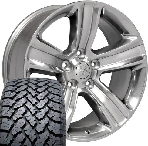 OE Wheels DG65 20 Inch Rims and Tires Fit Ram 1500 Style 5x139.7 20x9 Gloss Silver with Polished Face - Hollander 2453 - TS-37 AT 275/55-20 (Set of 4) in Saudi Arabia
