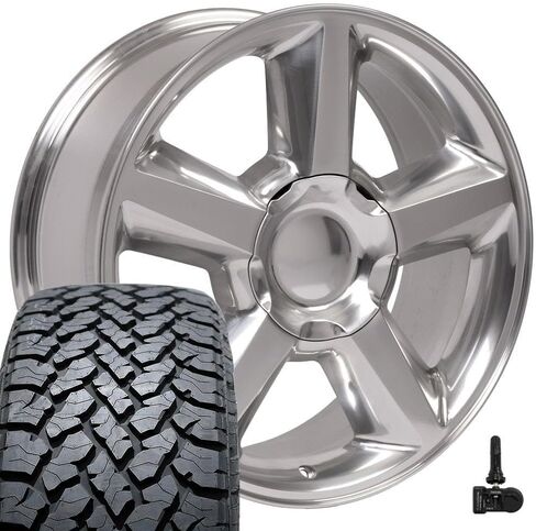 إطارات وإطارات OE Wheels CV83 مقاس 20 بوصة تناسب طراز تاهو 6x139.7 20x8.5 مصقولة - هولاندر 5308 - TS-37 AT 275/55-20 (مجموعة من 4) in Saudi Arabia
