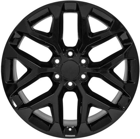 إطارات وإطارات OE Wheels CV98 مقاس 22 بوصة تناسب Silverado 1500 Snowflake Style 6x139.7 22x9 أسود لامع - هولاندر 5668 - TS-37 AT 285/45-22 (مجموعة من 4) in Saudi Arabia