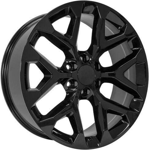 إطارات وإطارات OE Wheels CV98 مقاس 22 بوصة تناسب Silverado 1500 Snowflake Style 6x139.7 22x9 أسود لامع - هولاندر 5668 - TS-37 AT 285/45-22 (مجموعة من 4) in Saudi Arabia