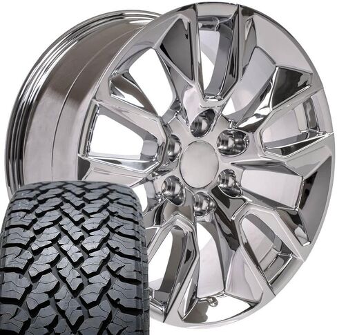 OE Wheels CV32 20 Inch Rims and Tires Fit Silverado 1500 RST Style 6x139.7 20x9 Chrome - Hollander 5916 - TS-37 AT 275/55-20 (Set of 4) in Saudi Arabia