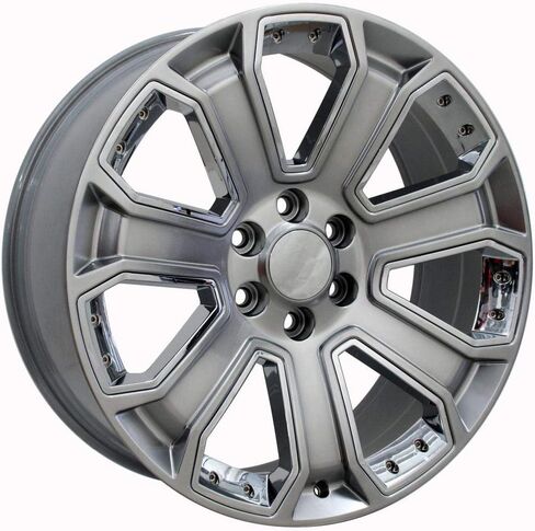 OE Wheels CV93 20 Inch Rims and Tires Fit Silverado 1500 Style 6x139.7 20x8.5 Gloss Hyper Black with Chrome Insert - Hollander 5660 - TS-37 AT 275/55-20 (Set of 4) in Saudi Arabia