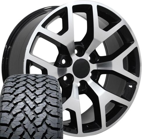 OE Wheels CV92 22 Inch Rims and Tires Fit Sierra 1500 Honeycomb Style 6x139.7 22x9 Gloss Black Machined - Hollander 5656 - TS-37 AT 285/45-22 (Set of 4) in Saudi Arabia