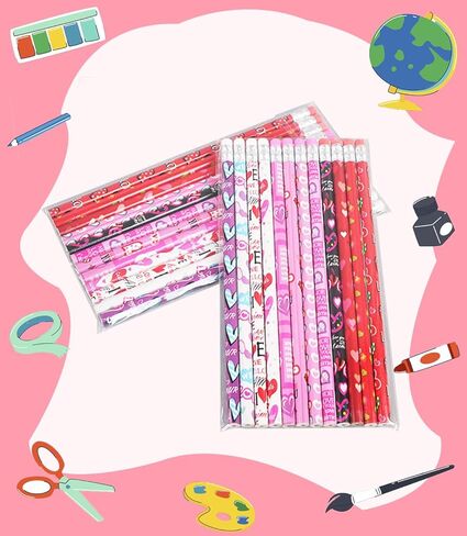 Valentines Pencils for Kids Bulk 48 PCS - Patterns Woodcase Lead Pencils for Holiday Goodie Bags Fillers Gifts School Classroom Rewards in Saudi Arabia