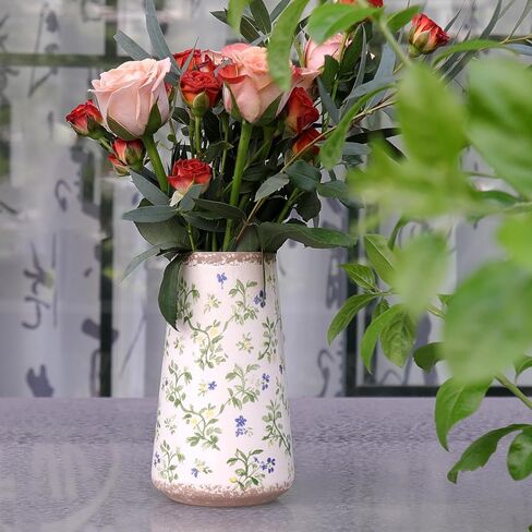 Vintage Ceramic Flower Vase with Floral Crackle Glaze, Rustic Farmhouse Decorative Vase for Home Décor, Table Centerpiece for Mother’s Day, Birthday, or Housewarming in Saudi Arabia