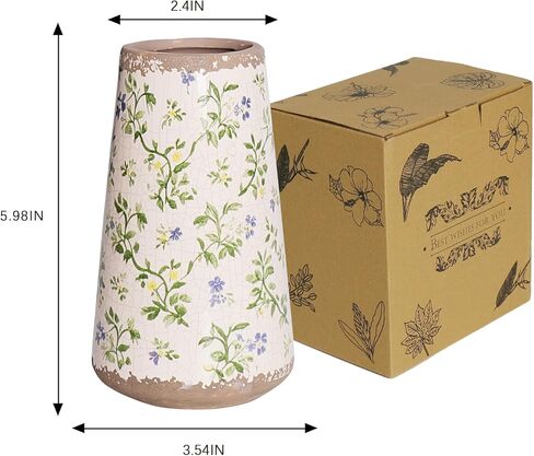 Vintage Ceramic Flower Vase with Floral Crackle Glaze, Rustic Farmhouse Decorative Vase for Home Décor, Table Centerpiece for Mother’s Day, Birthday, or Housewarming in Saudi Arabia