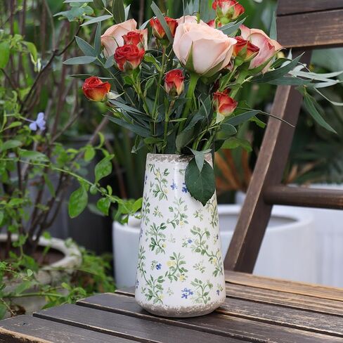 Vintage Ceramic Flower Vase with Floral Crackle Glaze, Rustic Farmhouse Decorative Vase for Home Décor, Table Centerpiece for Mother’s Day, Birthday, or Housewarming in Saudi Arabia