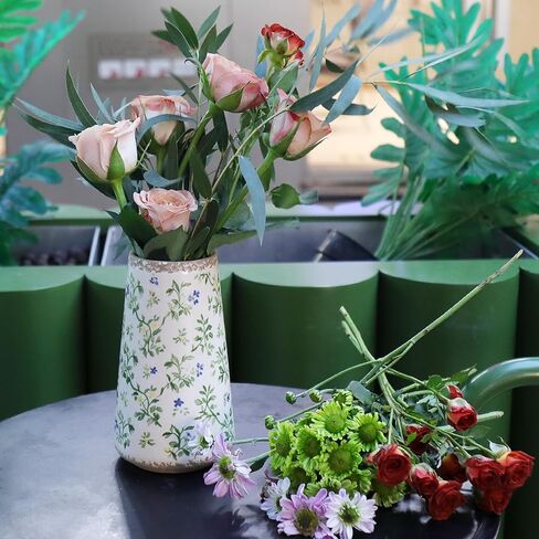 Vintage Ceramic Flower Vase with Floral Crackle Glaze, Rustic Farmhouse Decorative Vase for Home Décor, Table Centerpiece for Mother’s Day, Birthday, or Housewarming in Saudi Arabia