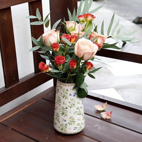 Vintage Ceramic Flower Vase with Floral Crackle Glaze, Rustic Farmhouse Decorative Vase for Home Décor, Table Centerpiece for Mother’s Day, Birthday, or Housewarming in Saudi Arabia