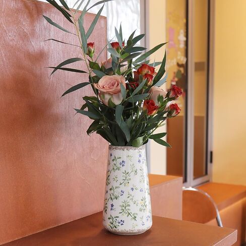 Vintage Ceramic Flower Vase with Floral Crackle Glaze, Rustic Farmhouse Decorative Vase for Home Décor, Table Centerpiece for Mother’s Day, Birthday, or Housewarming in Saudi Arabia