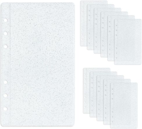 12pcs A6 Binder Pockets Cash Stuffing Envelopes Clear Glitter PVC 3.3" x 6.6" Sleeves Sheet Protector 6 Hole Loose Leaf Pouches for 6 Ring Binder Planner (A6) in Saudi Arabia