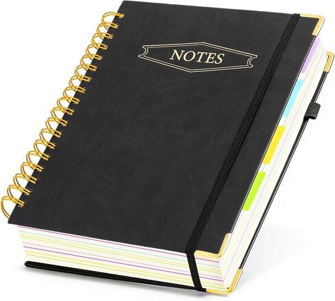 M&G Hardcover Spiral Notebook, 5 Subject Noteboook College Ruled 300 Page, Large 8"x10" B5 Notebooks for Work School, Lined Journal for Women & Men, Black in Saudi Arabia