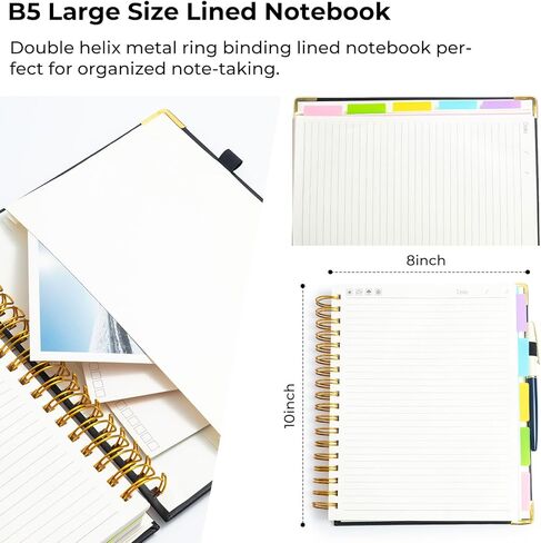 M&G Hardcover Spiral Notebook, 5 Subject Noteboook College Ruled 300 Page, Large 8"x10" B5 Notebooks for Work School, Lined Journal for Women & Men, Black in Saudi Arabia