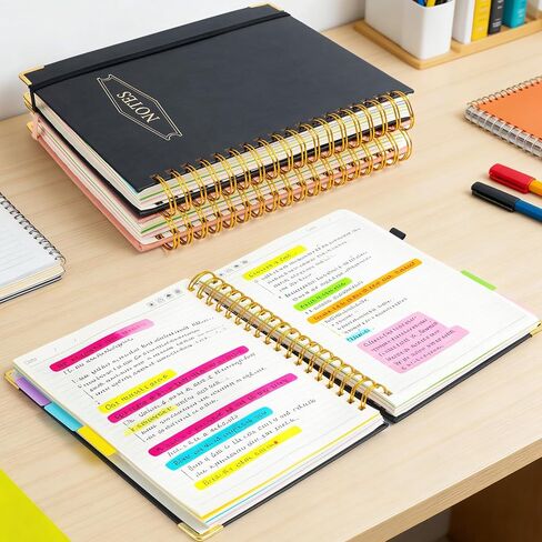 M&G Hardcover Spiral Notebook, 5 Subject Noteboook College Ruled 300 Page, Large 8"x10" B5 Notebooks for Work School, Lined Journal for Women & Men, Black in Saudi Arabia