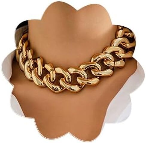 wekicici Chunky Choker Necklace Punk Gold Plated Cuban Link Chain Necklace Adjustable Exaggerated Thick Chain Collar Necklace Fashion Statement Jewelry for Women in Saudi Arabia