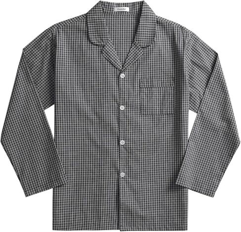 Esenchel Men's Long Sleeve Button Down Pajama Top Lightweight Cotton Sleep Shirt in Saudi Arabia