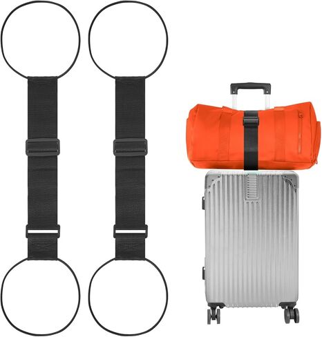 BILIONE Add a Bag Luggage Straps 2 Pack, Adjustable Bungee Elastic Belt to Connect Two Suitcases, Secure Carry On & Travel Essentials (Black) in Kuwait