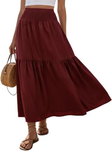 Women's Bohemian-Style Pleated High-Waisted Maxi Skirt with Pockets – Casual, Comfortable, and Stylish in Saudi Arabia