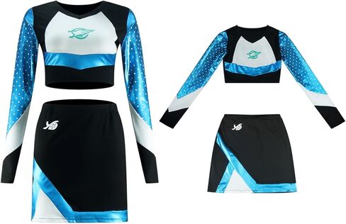 Women Maddy Cheerleader Costume 2 Pieces Top Skirt Sets Cosplay Cheer Outfit Halloween Cheerleading Party Blue in Kuwait